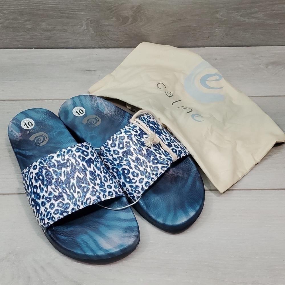 NEW Johnny Was Calme Womens Blue Tiger Slide Sandals Flats shoes sz 10